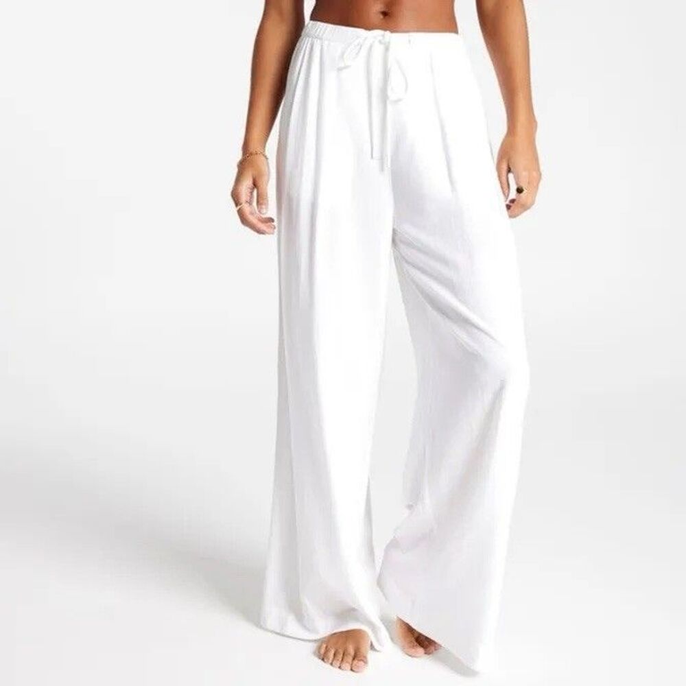 CALIA Women's Pleated Wide Leg Swim Cover Up Pants Size XS White NWT